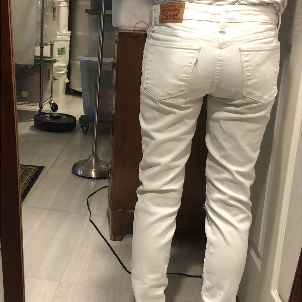 Levi's 711 White Distressed Skinny Jeans Low Mid Rise Size 27 | Fits 24